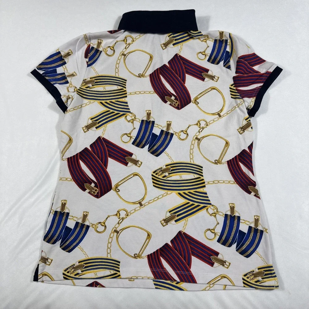 VTG Lauren Ralph Lauren Active Polo Shirt Women Large Equestrian Chain SS‎